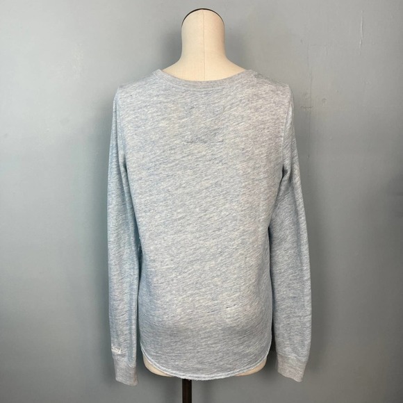 ABERCROMBIE & Fitch Heather Blue French Terry Sequin Front Top Size M Raw Hem - Picture 6 of 13